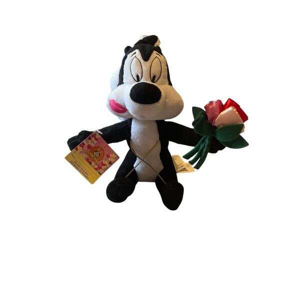 New Looney Toons Pepe Le Pew Rose Bouquet And Lipstick Kiss Stuffed Plush 10" - Picture 4 of 13